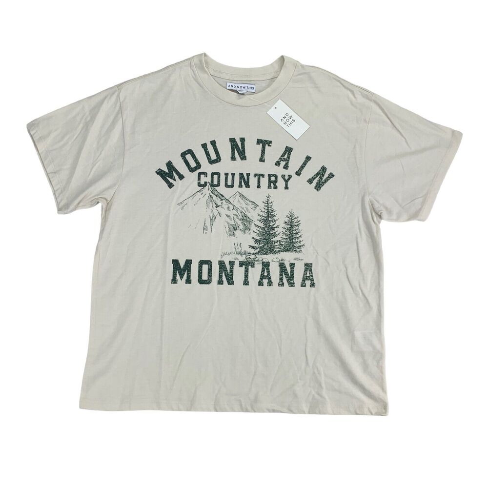And Now This Mens Mountain Country Montana Graphic Short Sleeve T-Shirt Beige S